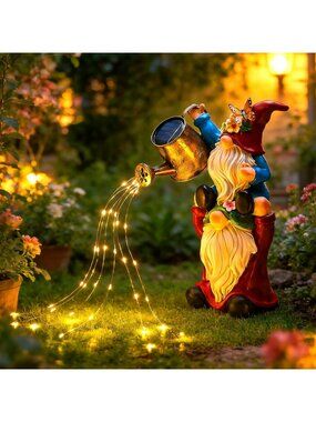 Hand-Painted Solar Gnome Garden Statue with 36 LED Lights, Waterproof Outdoor